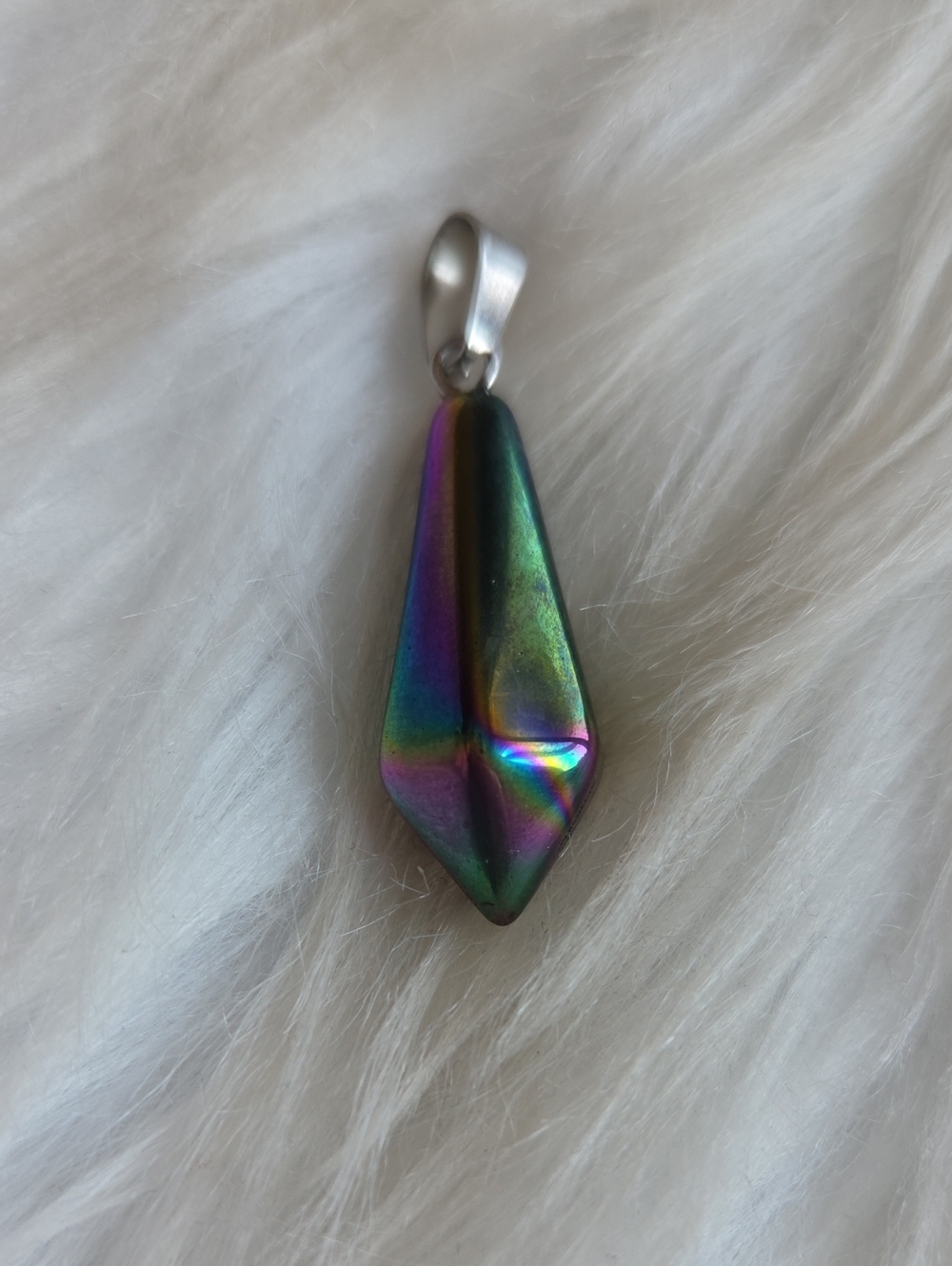 Iridescent Rainbow Hematite Gemstone Necklace Pendant